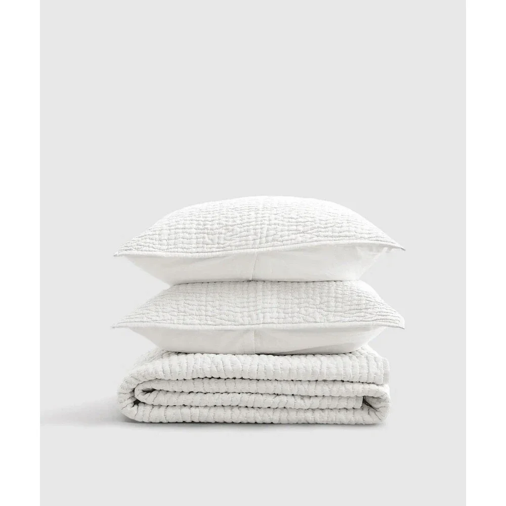 Quince European Linen Cotton Stitch Quilt Set King/Cal King White HARD TO FIND